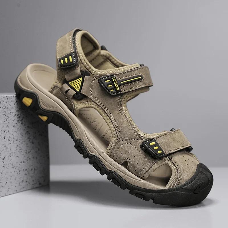 

Summer Baotou Men Sandals Outdoor Sports Anti-collision Men s Shoes Soft Rubber Lightweight Hiking Shoes Flat Black Flip-flops 45 хакі