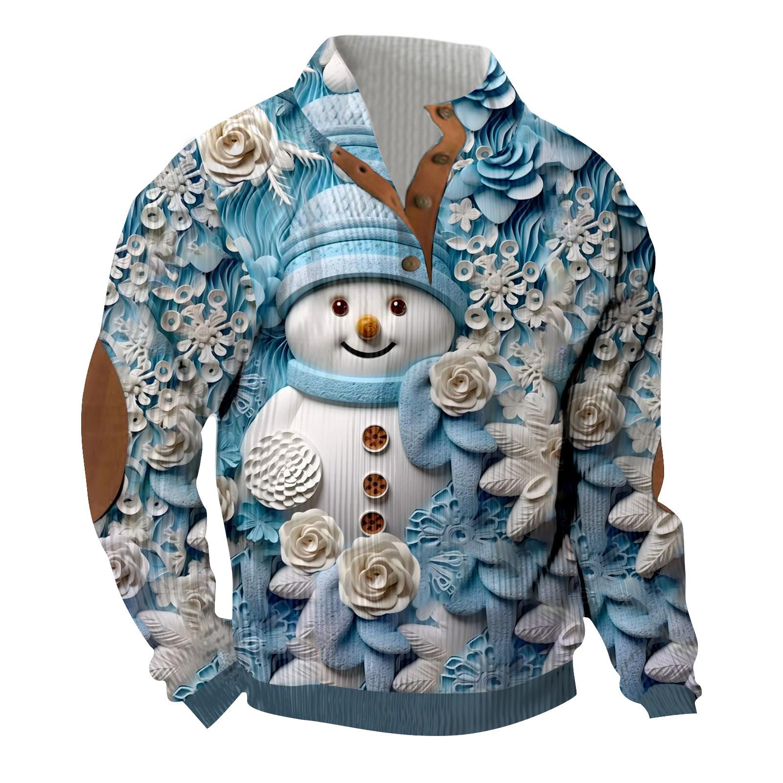 

Рождественский принт, 3 пуговицы - мужская толстовка с воротником-стойкой, повседневная толстовка с капюшоном и пряжкой S