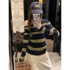 Pure off-the-shoulder diagonal-neck bottoming top women's autumn new contrasting stripes long-sleeved sweater knitted sweater