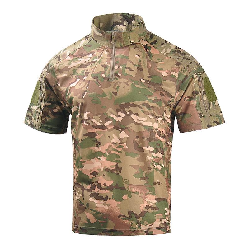 

Outdoor camouflage short-sleeved men s T-shirt, summer military training uniform, tactical short-sleeved breathable quick-drying stand-up collar top M