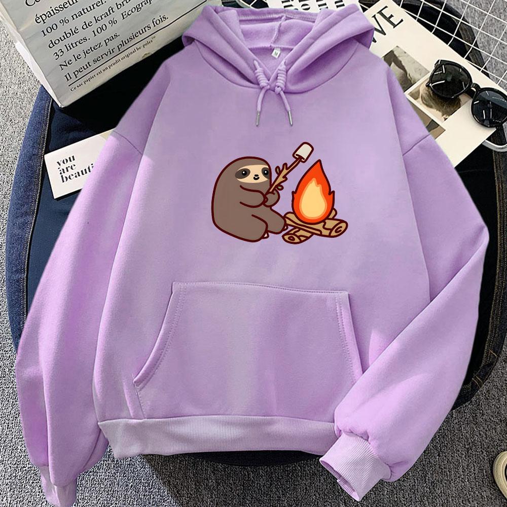 Sloth Kawaii Women Loose Streetwear Crewneck Sweatshirts Bear Printed Hoodies Male Hooded Casual Oversize Pullovers Korean Style