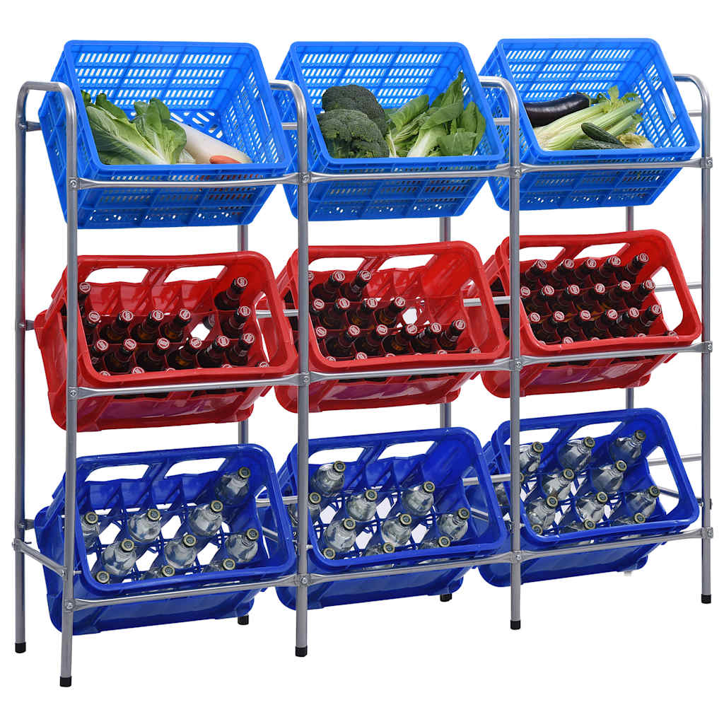 vidaXL Kistenregal für 9 Kisten Silbern 145x33x116 cm Stahl silber
