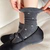 Autumn and Winter Retro Bow-tie Micro-pressure Mid-calf Women's Socks Are Versatile for Outerwear and Boneless Pile Socks