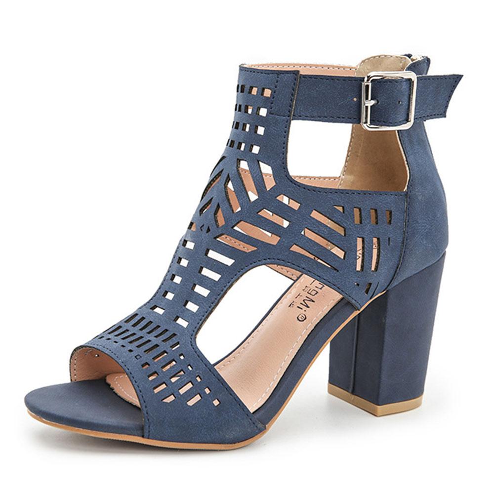 Summer Vintage Chunky Heels Sandals For Women Hollow Comfy Office Lady Zipper Women Shoes Big Size 43