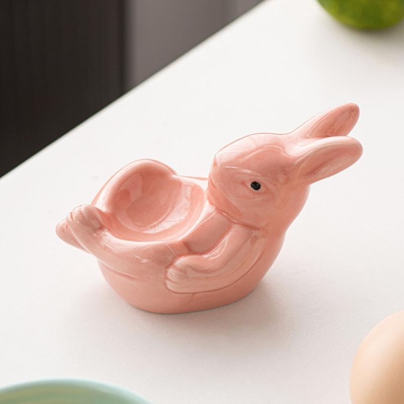 Cute Rabbit Shaped Boiled Eggs Cup Ceramic Eggs Holder Easter Decorations Eggs Display Stands for Party Dinner Table