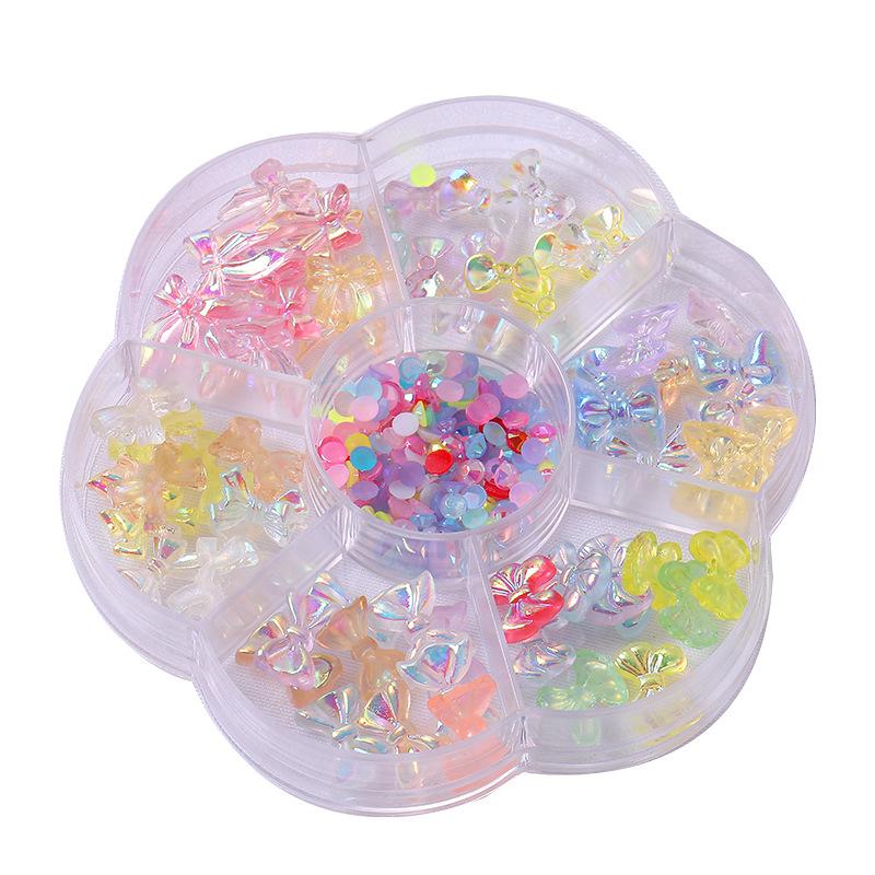 Nail Art Jewelry 7 Grid Plum Blossom Aurora Shell Nail Art Steel Ball Mixed Fingertip Diy Nail Art Decoration