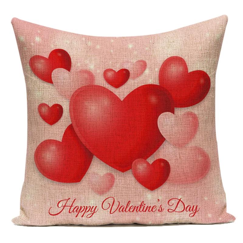 Square Valentine'S Day Lovers Couple Throw Pillow Case Hearts Balloons Print Pillowcase For Sofa Seat Hotel Home Pillow Cover