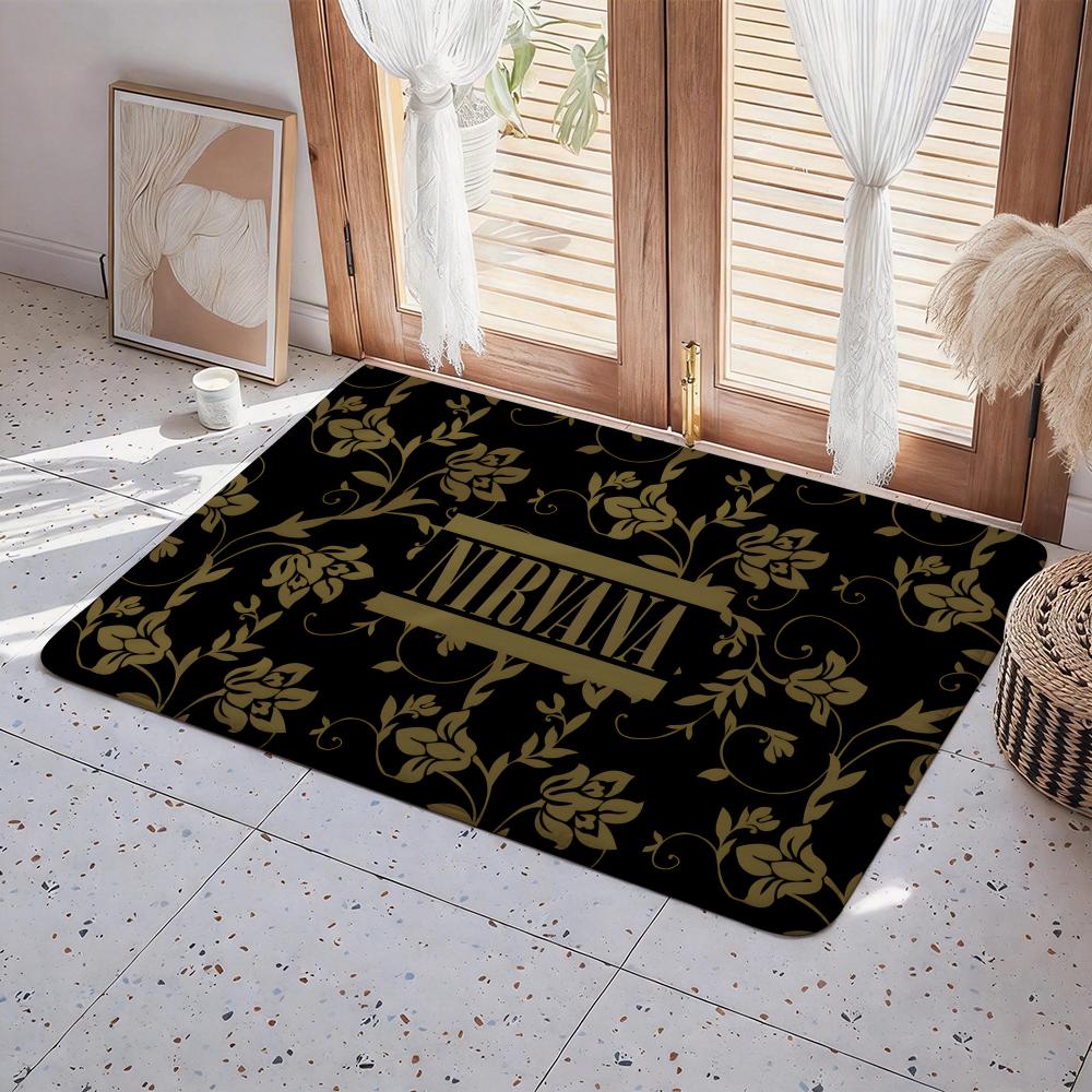 

N Nirvana Rock Band Anime Floor Mat Eco Flannel Doormat Non Slip Odorless Indoor Floor Rug Soft Short Plush Home Mat 50x80cm