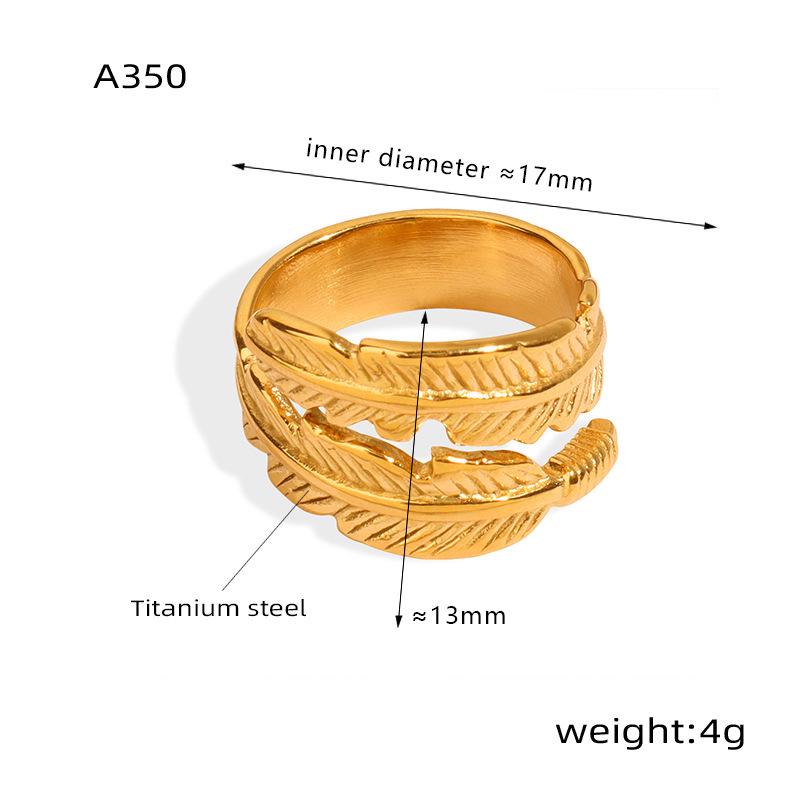 18K Gold Titanium Steel Feather Open Cuff Bracelet - Stylish Wide Design for Couples