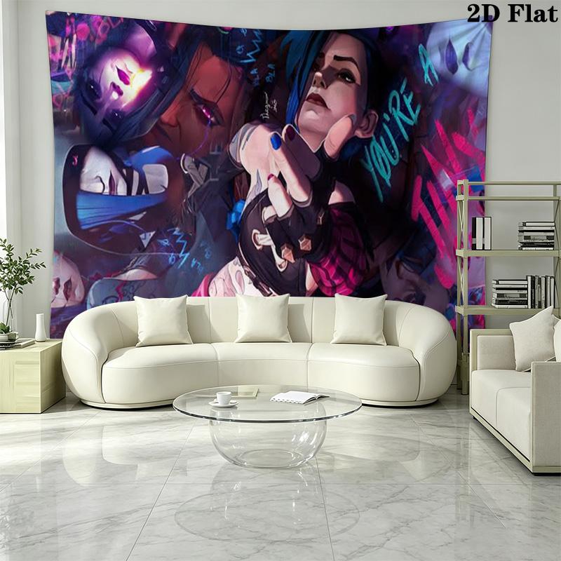 Jinx League of Legends Wall Tapestry Aesthetic Wall Hanging Printed Fabric Blanket Decorative Tapestries for Bedroom Living Room Home Decor