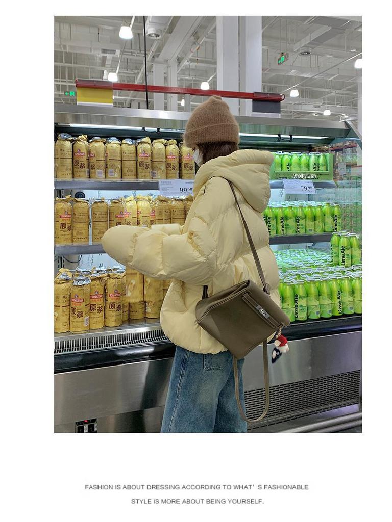 Damska krótka kurtka puchowa w stylu koreańskim na rok 2024 - Zimowy płaszcz o luźnym kroju z 90% białym puchem kaczym