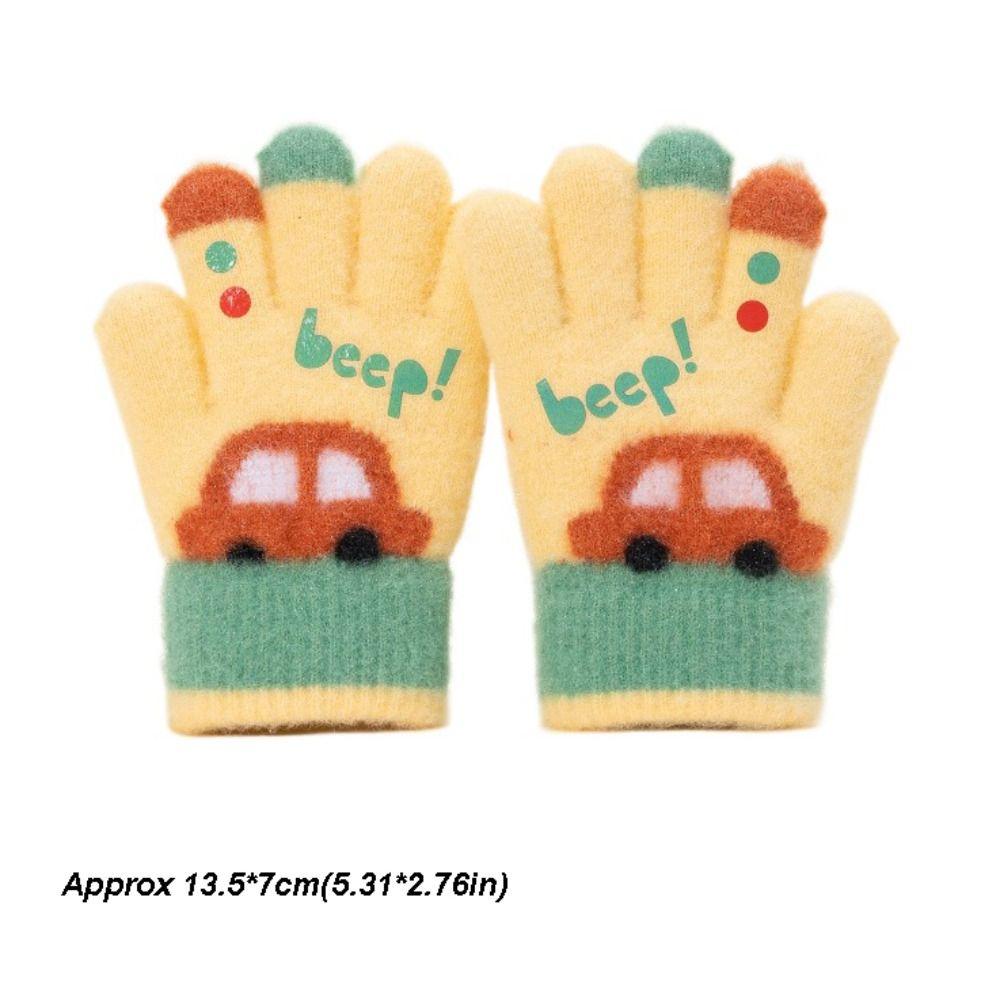 Warm Plush Five-finger Gloves Elastic Kids Gloves Cartoon Car Winter Knitted Gloves  Autumn Winter