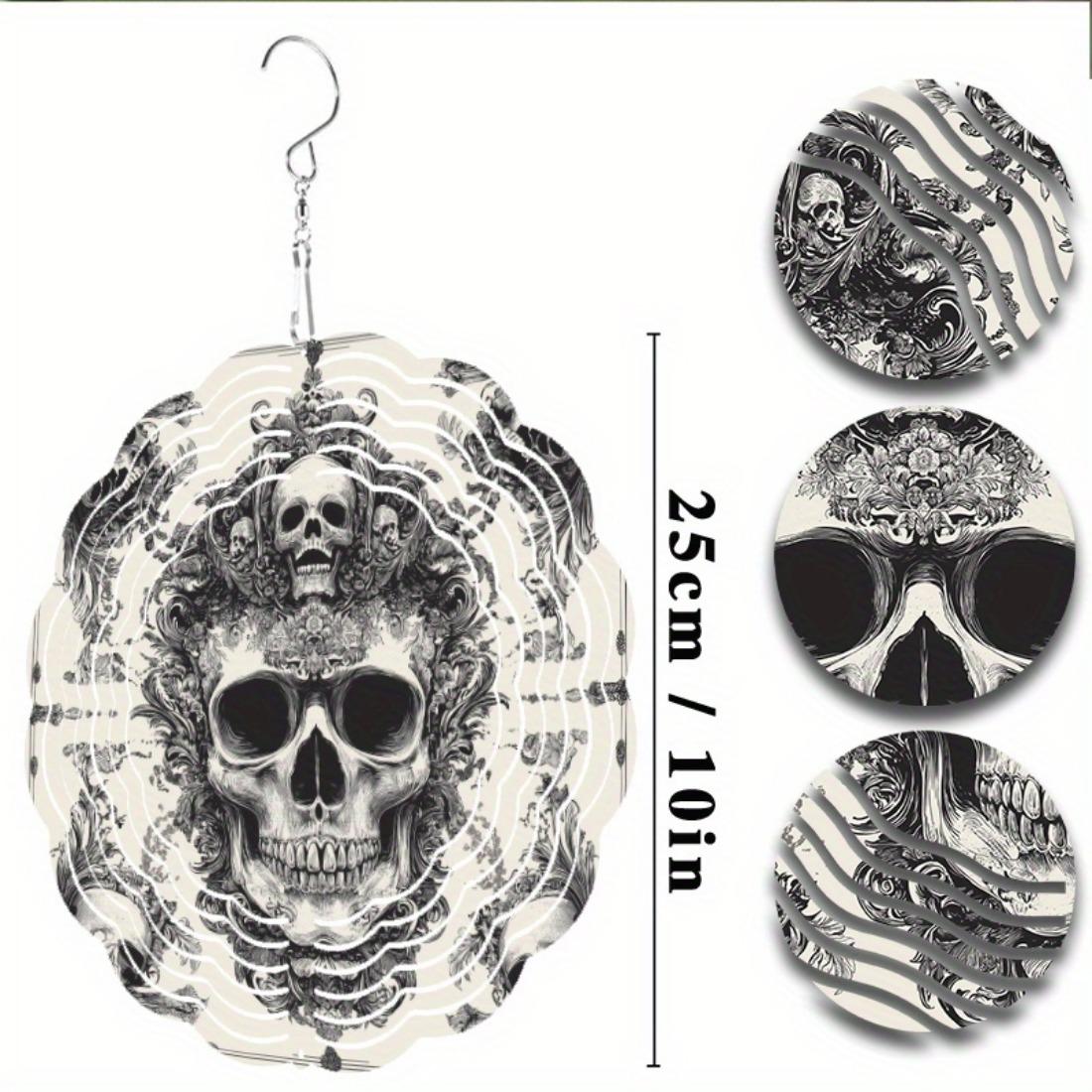 

Металлический спиннер «Череп» - Сложный гравированный дизайн, Подвесной декор для сада и патио, Не требует электричества 01A