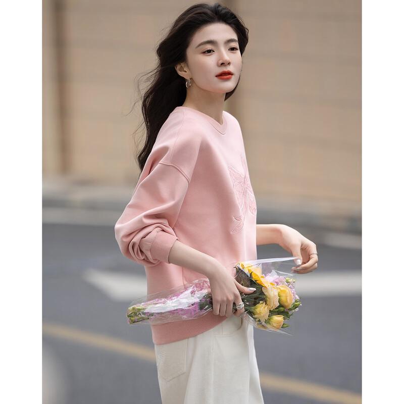 Demana Women's Air Layer Sweatshirt with Bow Applique Lace Embroidery