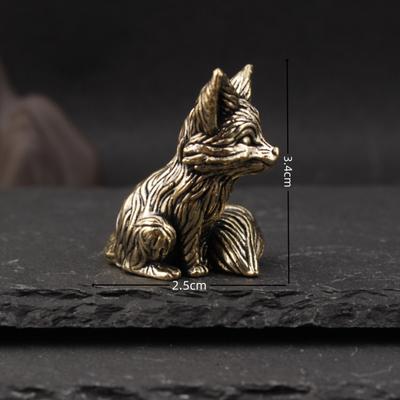 Vintage Solid Fox Ornament For Study Desk Office Desktop Tea Pet Handheld Small Brass Decoration Craft