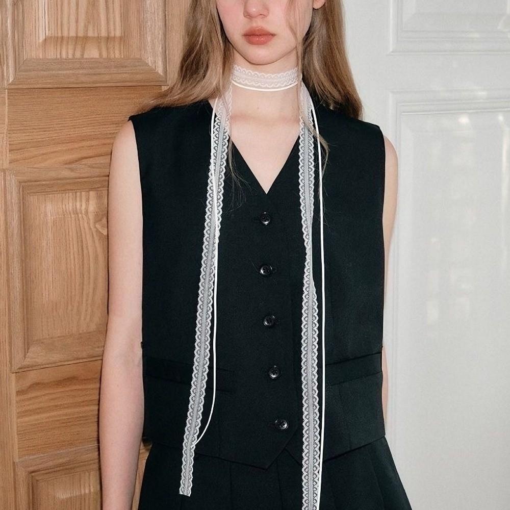 Thin Mesh Lace Clavicle Scarf Sweet Clavicle Chain Versatile Ribbon Choker Necklace Y2K