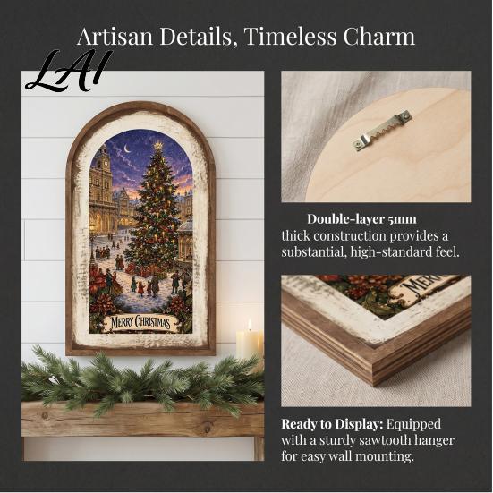 Vintage Christmas Home Decor Rustic Wooden Decoration Arched Window Frame Wall Decor Winter Xmas Holiday Party Table Sign Tabletop Ornament
