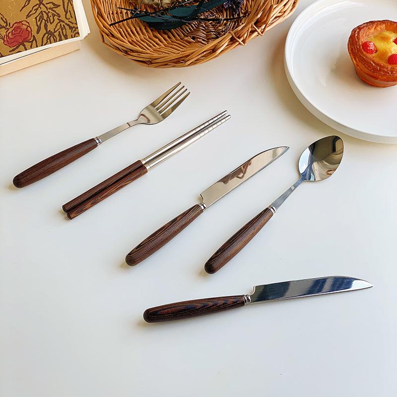 Korean household long-handled spoon, fork, stainless steel tableware ins western food steak knife 304 stainless steel chopsticks