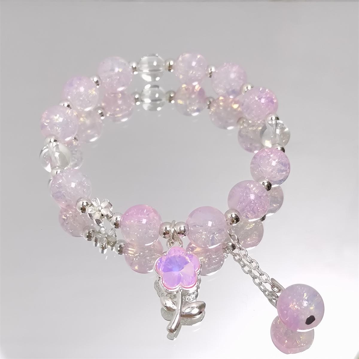 Sweet Flower Pendant Green Pink Blue Purple Cracked Crystal Burst Flower Crystal Beaded Bracelets for Women Girls Jewelry 1415