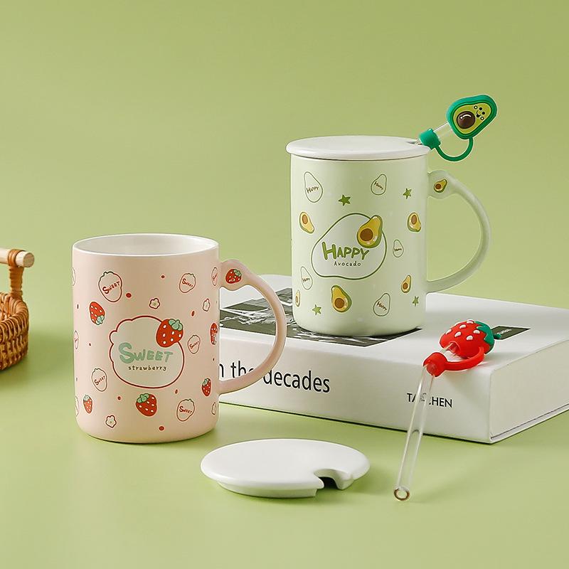 Fruit Straw Cup with Lid Cute Ins Style Fresh Glass Cup Breakfast Office Cup Opening Souvenir