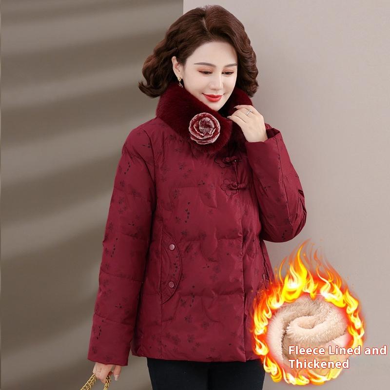 Middle-aged Winter Clothes Plus Fleece Coat Winter Cotton-padded Jacket Thickened Cotton-padded Jacket for Elderly Women