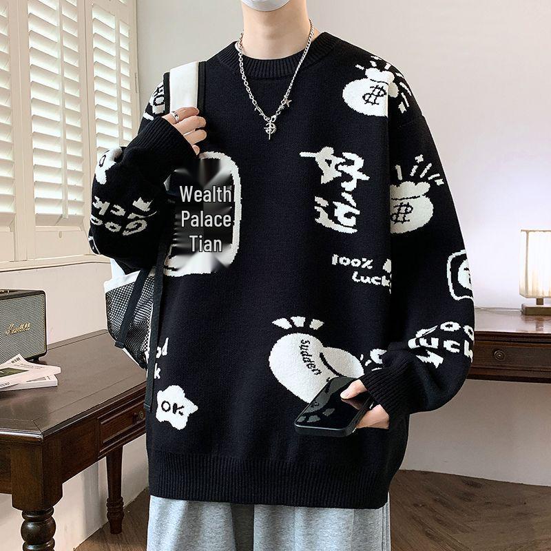

Men s Red Zodiac Year Winter Sweater 2026 - Festive Knitwear, New Year Outerwear, Youth Plus Size, Knitted Shirt L (105-125 jin) чорний