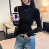 T-shirt Invernale da Donna Grigia a Collo Alto Slim-Fit Manica Lunga - Stile Trendy 2026