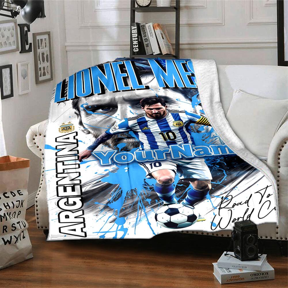 Messi Customize Text Blanket Gift Customizable Blanket Warmthful Decor Suitable for Sofa Couch Office Bed for All Occasions Gifts For Family Or Friend