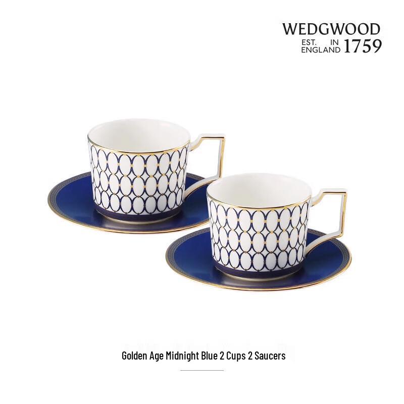 WEDGWOOD Golden Age Midnight Blue Coffee Cup & Saucer Set