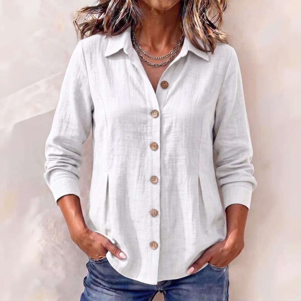 Women's Casual Cotton Linen Long Sleeve Button Down Shirt Color Loose Fit for Daily Wear
