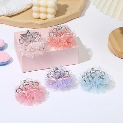 Children's Crown Barrettes Female Mesh Hairpin Girl Small Crown Word Clip Head Clip Rhinestone Temperament Does Not Hurt Hair