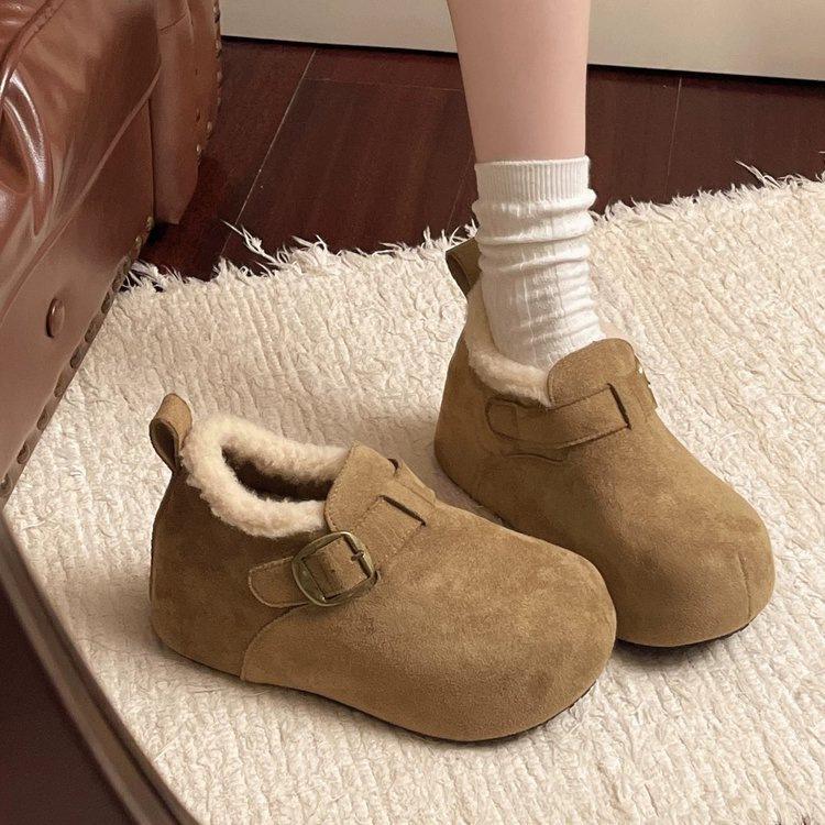 

Thick-soled heightening and velvet all-inclusive Birkenstocks, winter new fluffy shoes, snow boots, warm Birkenstocks cotton shoes 35
