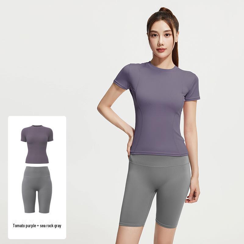 Juyitang Damskie Oddychające Top Sportowy do Jogi Szybkoschnący - Letni Krótki Rękaw Odzież Fitness