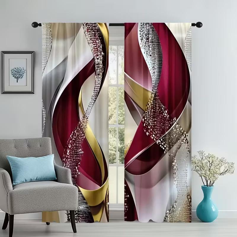 2 st Gardiner med tryck av röda ränder i kristall, lämpliga för sovrum, vardagsrum, köksinredning, heminredning, fönsterdekoration