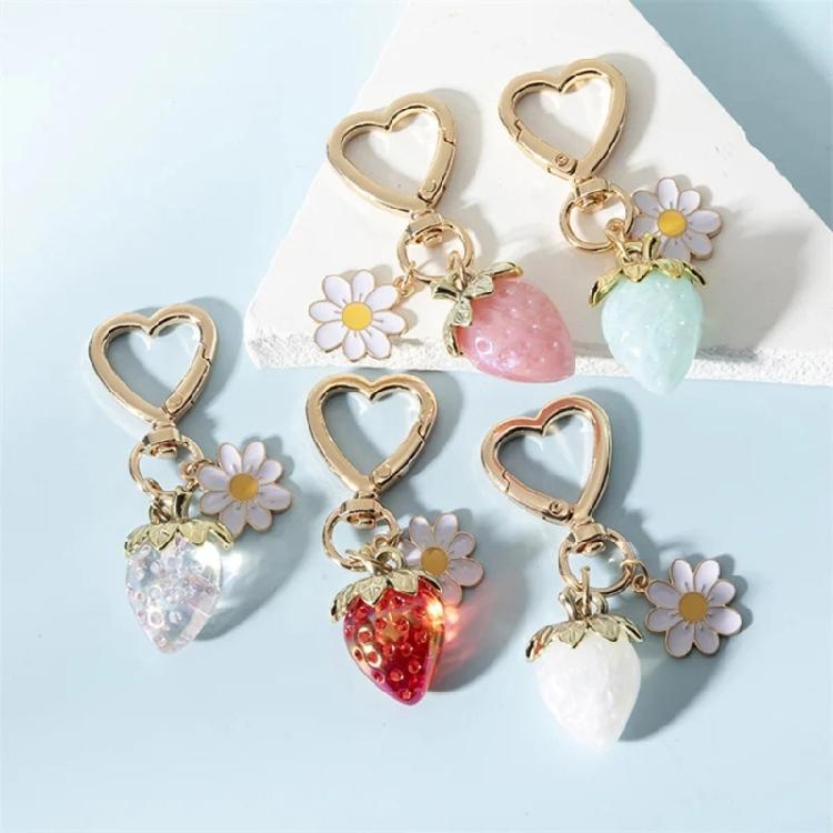 Llavero Decorativo Elegante de Fresa y Flor Colgante de Moda para Bolso Colgante de Teléfono Decoración Elegante para Bolso de Niña