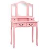 VidaXL Vanity Set with Stool Pink 80x69x141 Cm Paulownia