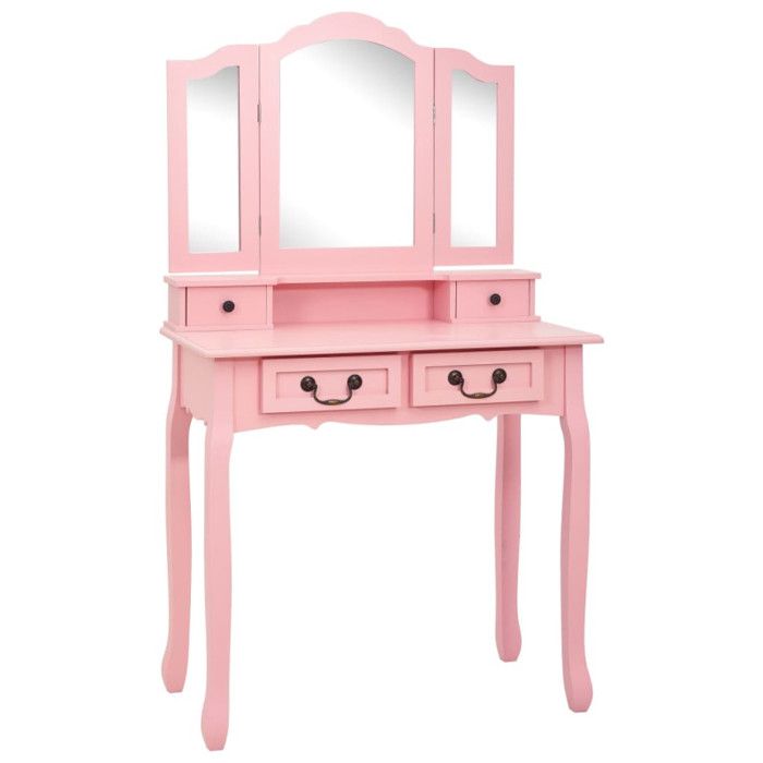 VidaXL Vanity Set with Stool Pink 80x69x141 Cm Paulownia