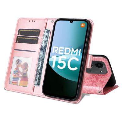 Pro Xiaomi Redmi 15C 4G (Globální) (171 mm)/Poco C85 4G (171 mm) Pouzdro Slunečnice Ražba Kožená Peněženka Kryt na Telefon