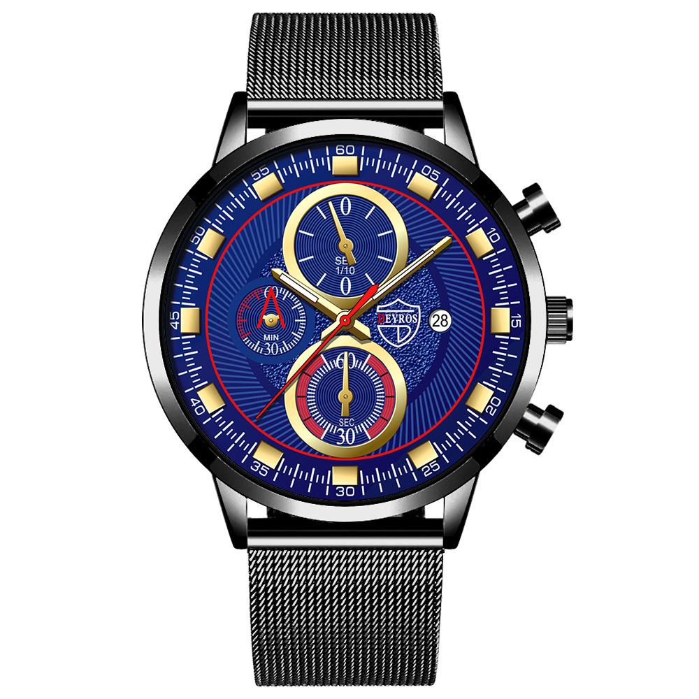 Stainless Steel Mesh Strap Watch Men'S Fashion Calendar Luminous Quartz Watch