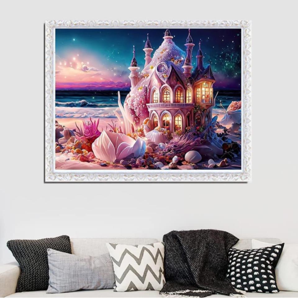 Newly 5DDIY Diamond Painting  Dream House Cross Embroidered Seaside Landscape Painting Embroidered Wall Decoration In 2024