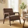 Lounge Chair, Upholstered PU Armchair, Solid Wood Frame, Brown