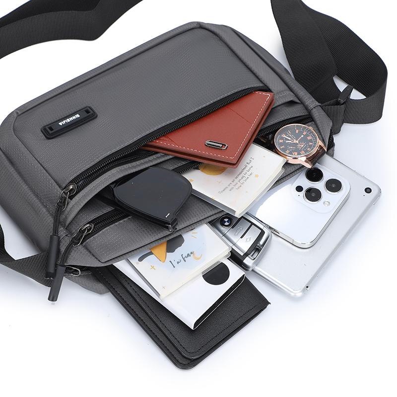 Men's Oxford Cloth Crossbody Bag - Slim Multi-Zip Shoulder Bag for Daily/Commute (3 Color Options)