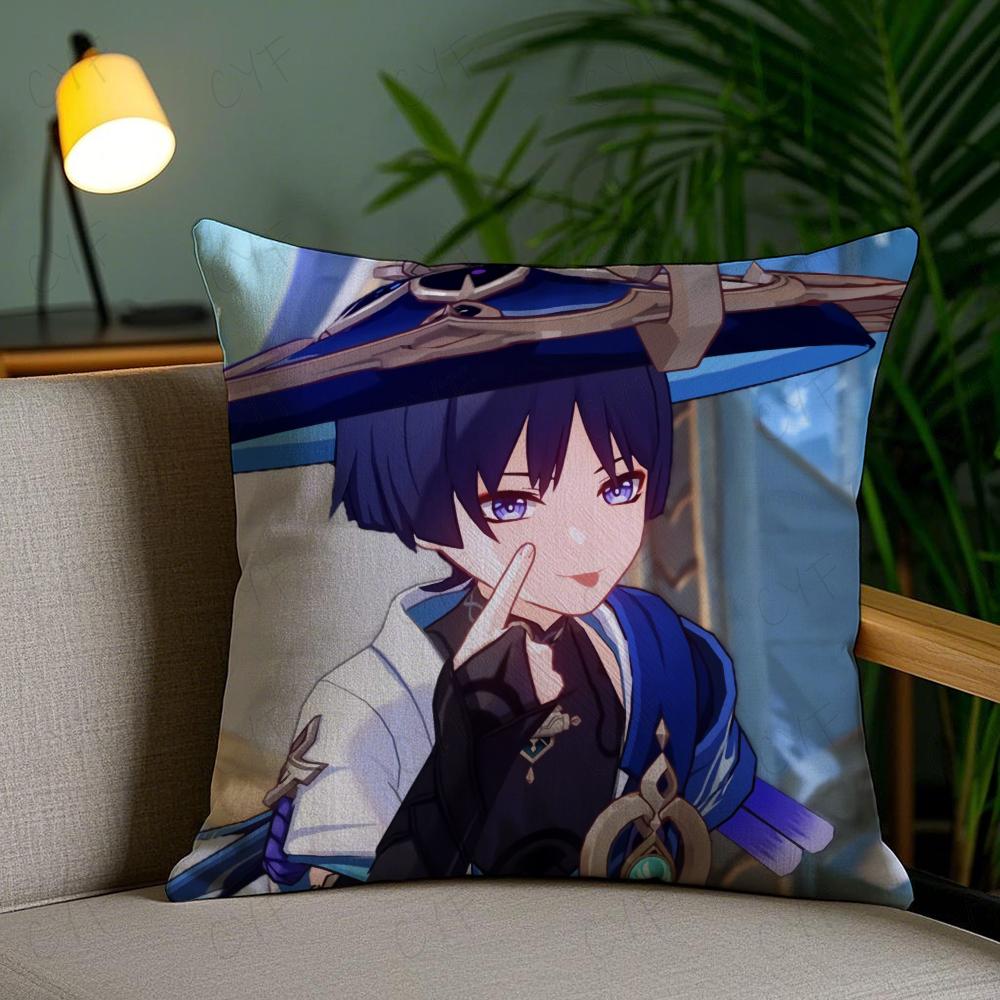 Scaramouche and Wanderer Game Pillow Case Anti-dustmite Pillowcase Invisible Zipper Silky Short Plush Sofa Cushion Cover