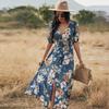 2023 Summer New Sexy Printed Bohemian Dress with Waistline Slimming Women's Clothing