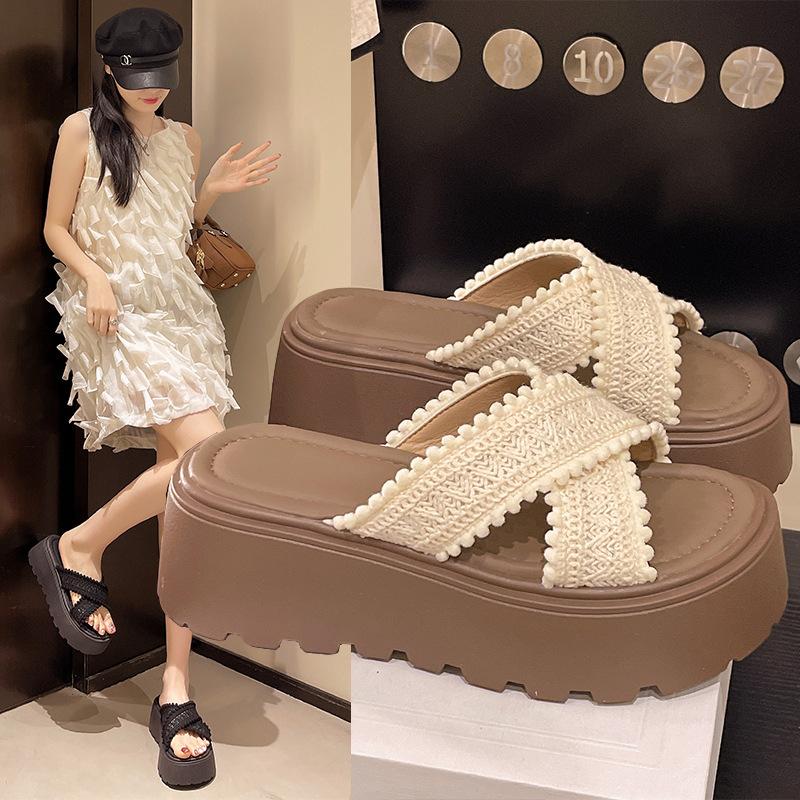 

Muffin thick-soled heightened cross-strapped cool slippers women s summer wear spring new bohemian beach sandals 40