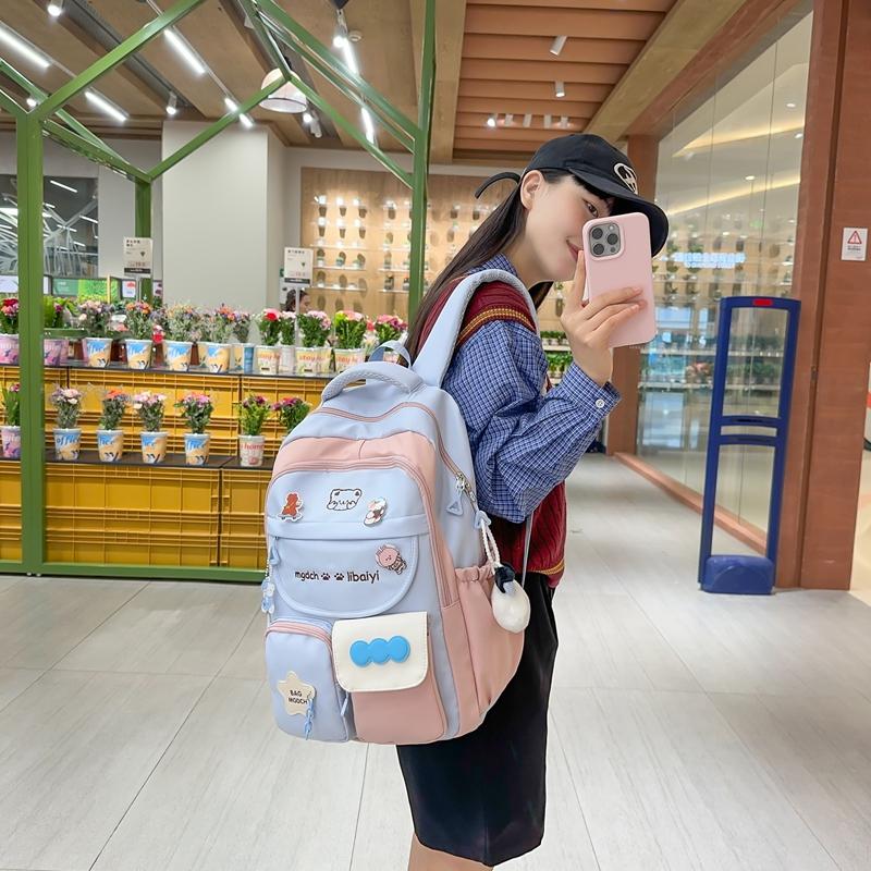 Sac à dos pour femmes Colorblock Sac d'école Grande capacité Sac à dos collège