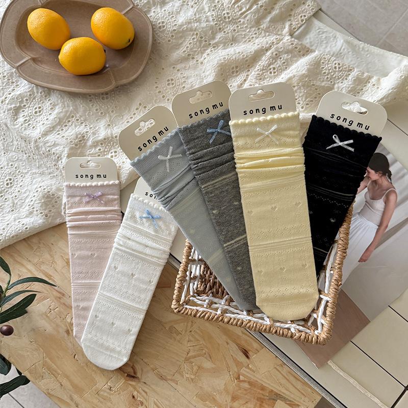 Thin And Relaxed Blogger With The Same Medium Tube Socks Hollow Mesh Bow Cotton Socks Stacking Socks