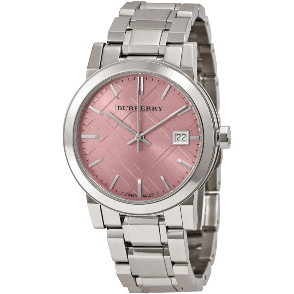 Burberry BU9124 Damski zegarek z różową tarczą