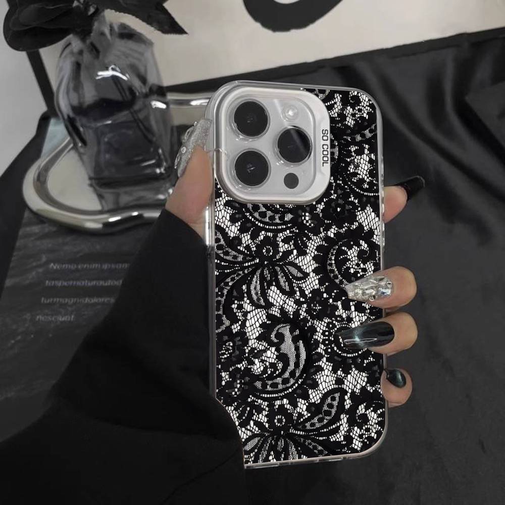 

Винтажный кружевной чехол для телефона для iPhone 16,15,14,13,12,11,Pro,XS,Max,Plus,Mini,SE Белый Конфетный Матовый Ударопрочный Чехол iPhone11