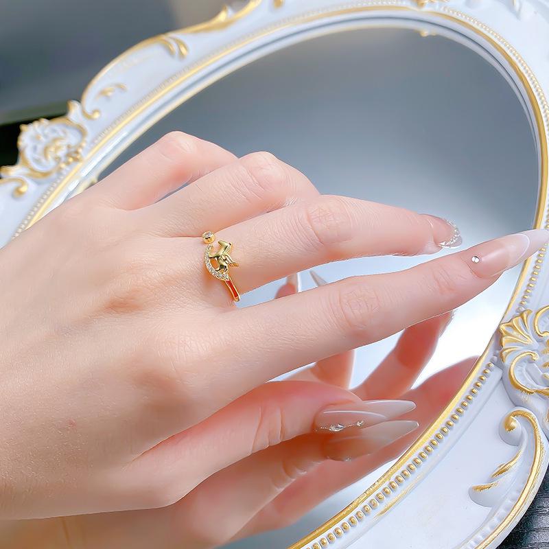 Luoxi Temple Jewelry S925 Sterling Silver Zodiac Horse Ring with Diamond Inlay